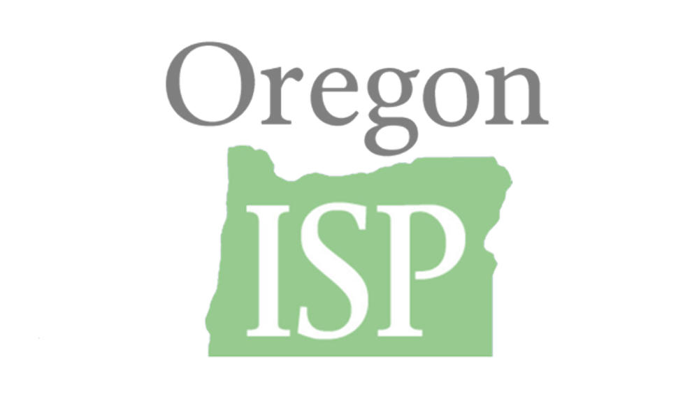 Graphic of state of Oregon outline with letters ISP in the middle