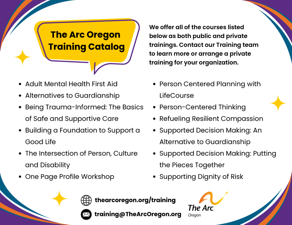 List of current courses from The Arc Oregon